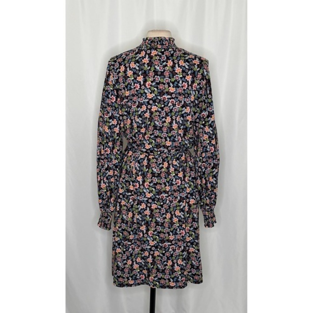 BODEN Floral Shift Dress Black Opulent Leaf Tie Waist Smocked 16 18 Tall Long - Picture 10 of 16